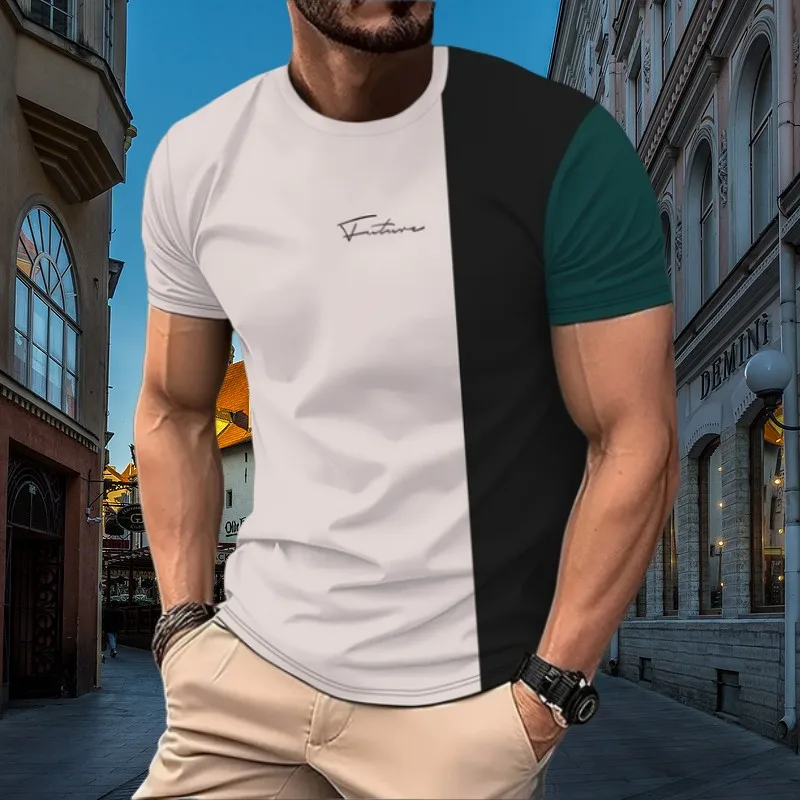 Новая летняя мужская футболка с постепенным цветным буквенным принтом