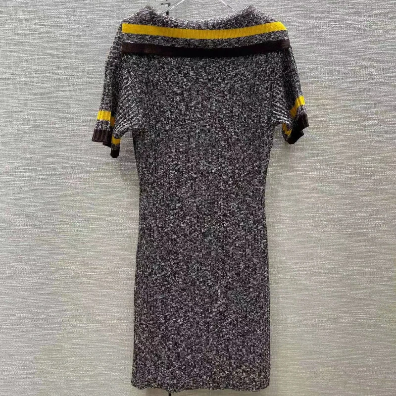 

Женское трикотажное платье в полоску, простое платье с V-образным вырезом и коротким рукавом, весна-лето 2023