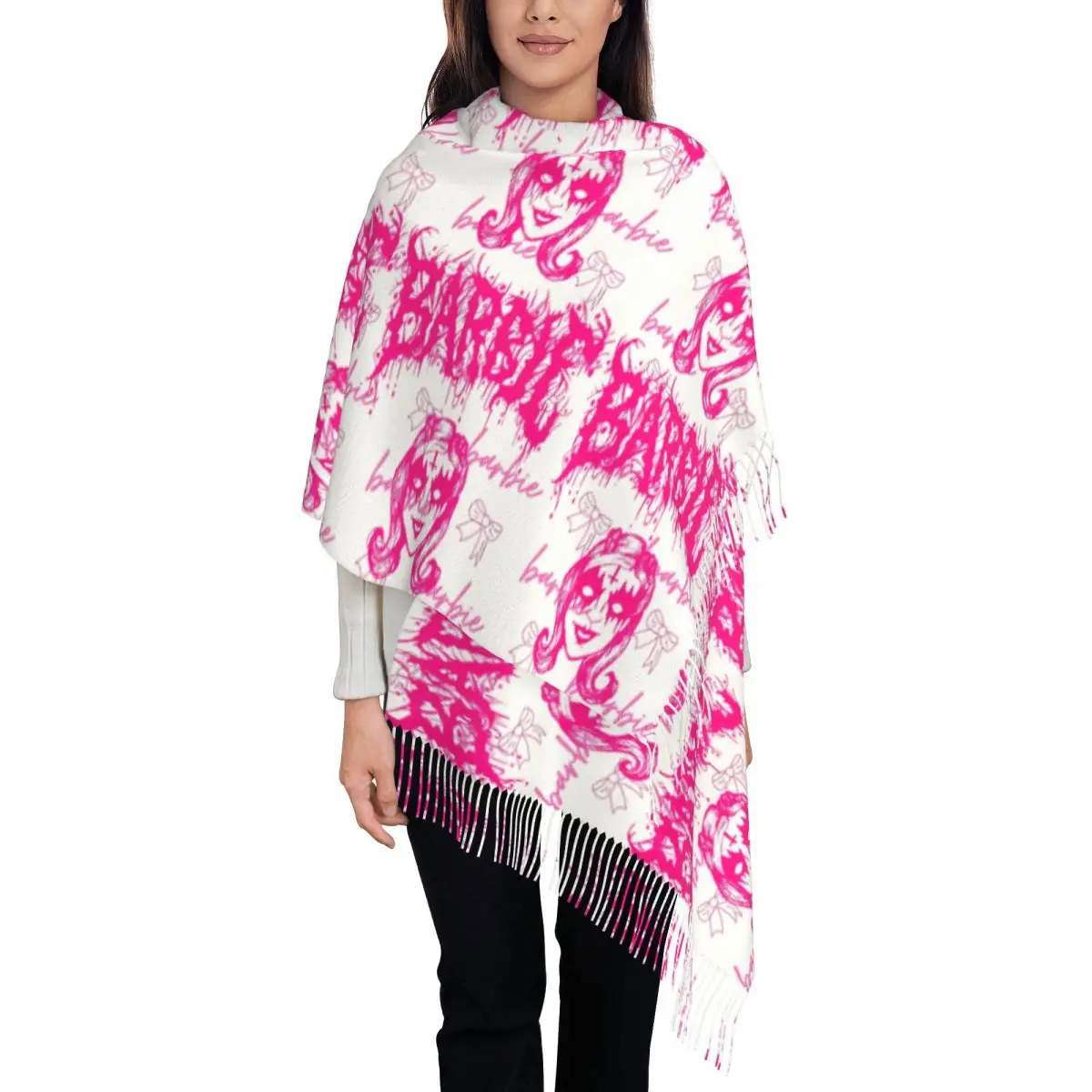 Женские длинные шарфы для Хэллоуина жуткие куклы Барби женские зимние мягкие