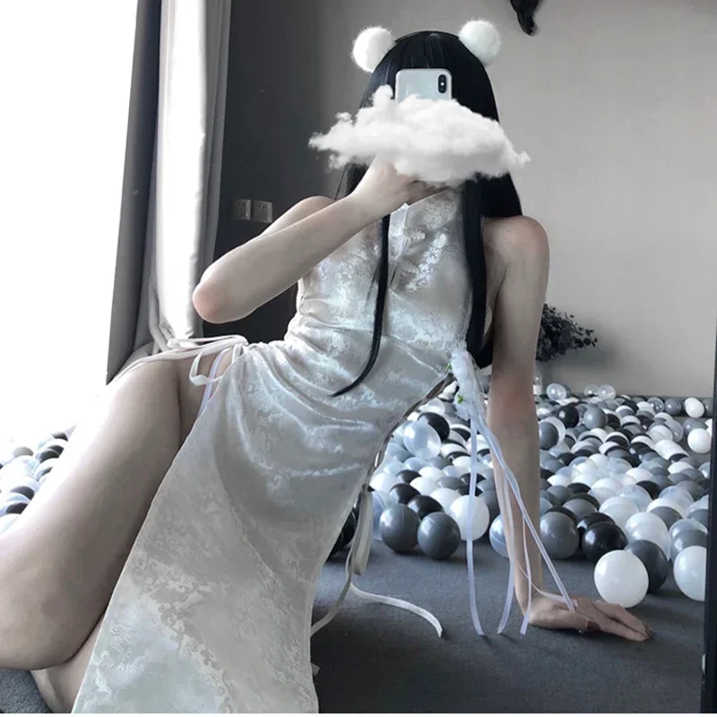 Дворцовый Ретро Высокий Разрез Полый Кружевной Костюм Чонсам Сексуальное