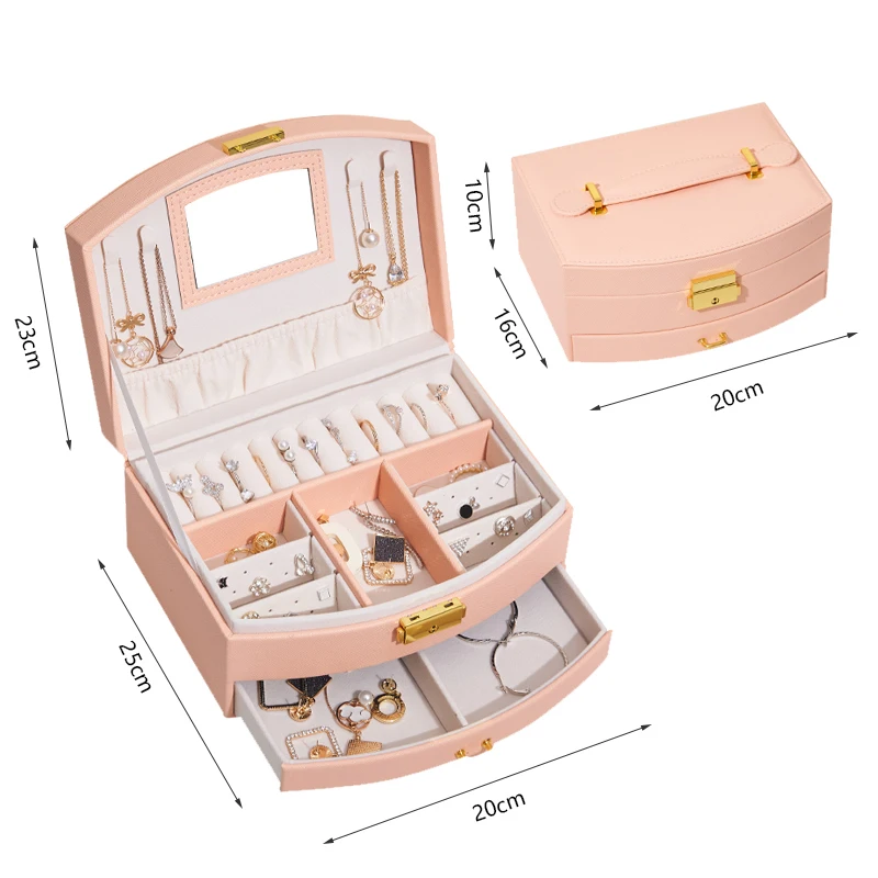 New Leather Jewelry Organizer Box Double-Layer Velvet European Jewlery Storage Case Large Space Jewellery Holder Gift Boxes