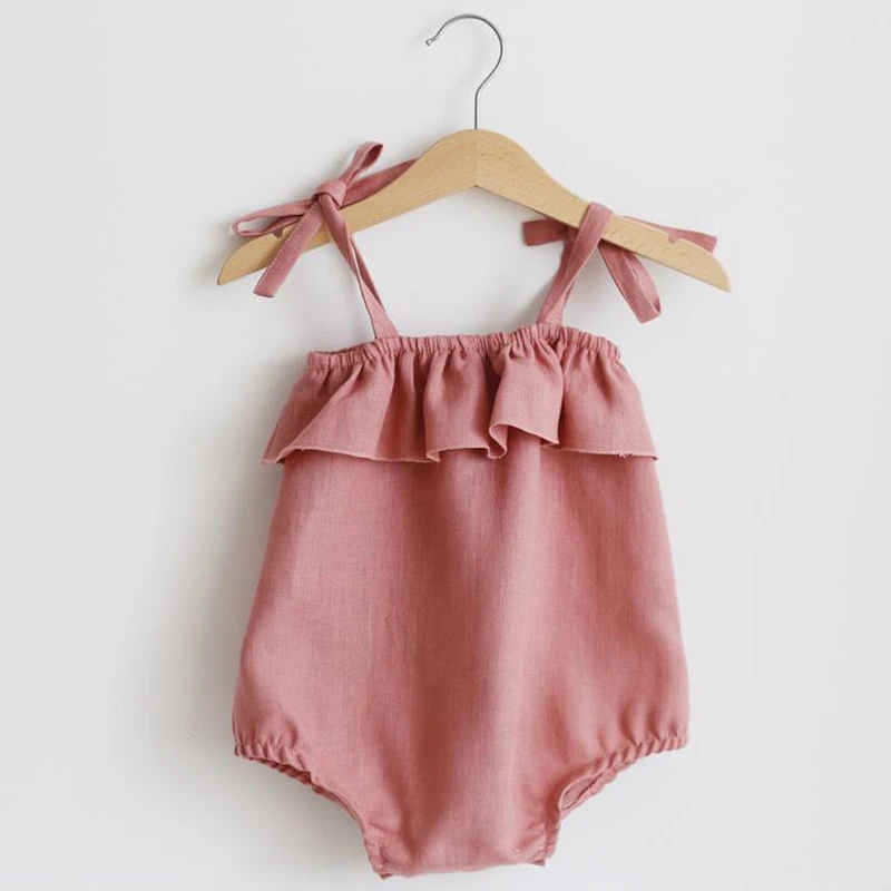 

Baby Clothes Solid Color Cotton Linen Sleeveless Baby Girl Bodysuits Lovely Princess Style Summer Infant Baby Girls Jumpsuit