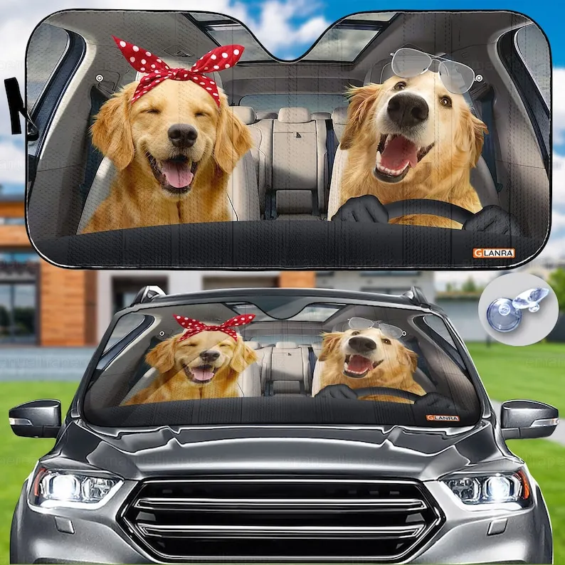 

Golden Retriever Car Sunshade, Golden Gifts, Golden Car Decor, Couple Gifts, Dog Car Sun Protector, Car Sun Blocker, Dog Windshi