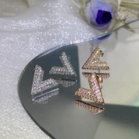 2022 new trend letter v shape full diamond earring for women crystal zircon s925 silver engagement valentines day gift jewelry