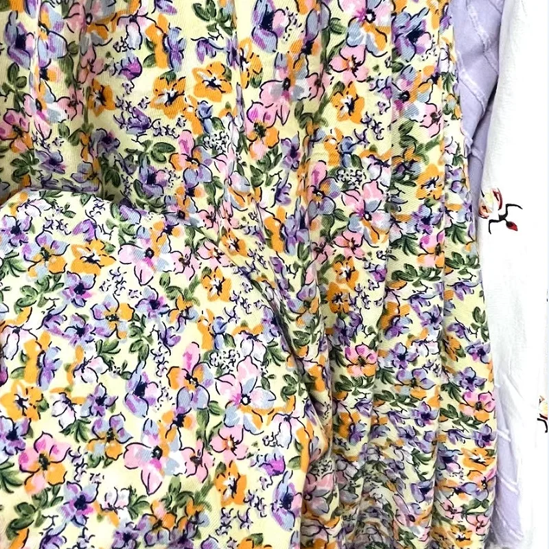 

150cm Width Cotton Linen Flower Branch Soft Breathable Clothes Skirt Dress Children's Wear Handmade Fabric