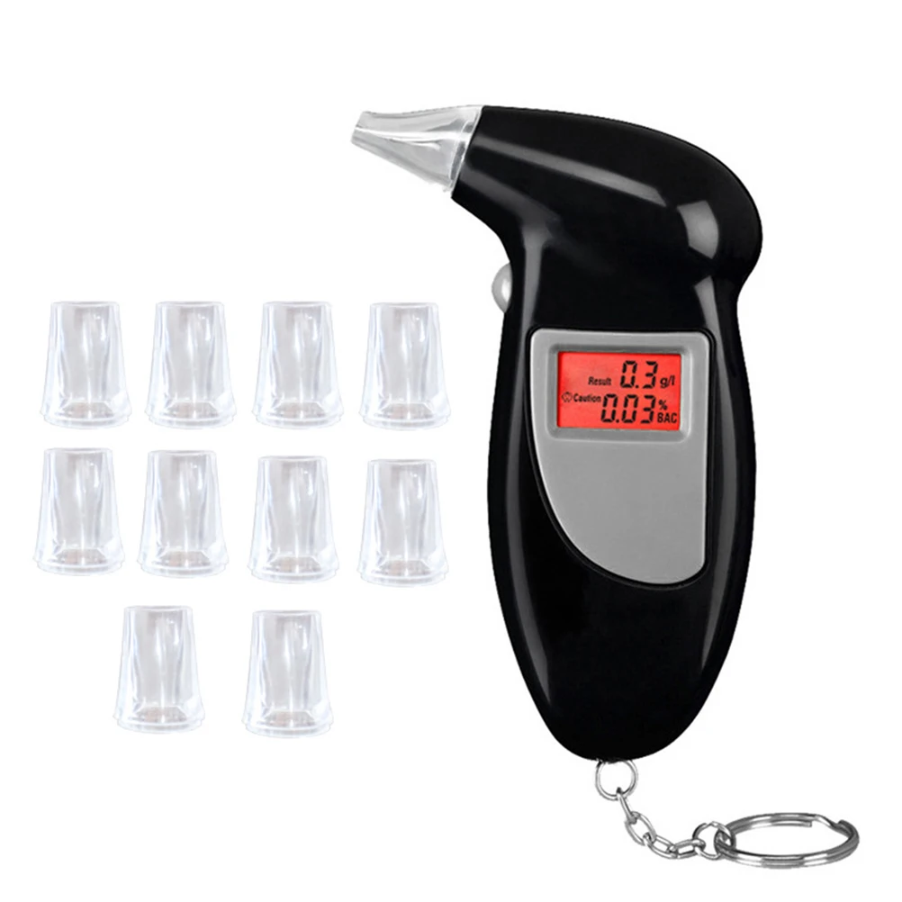 

Alcohol Breath Tester with 10 mouthpieces LCD Breathalyzer Analyzer Detector Test Keychain Breathalizer Breathalyser Device