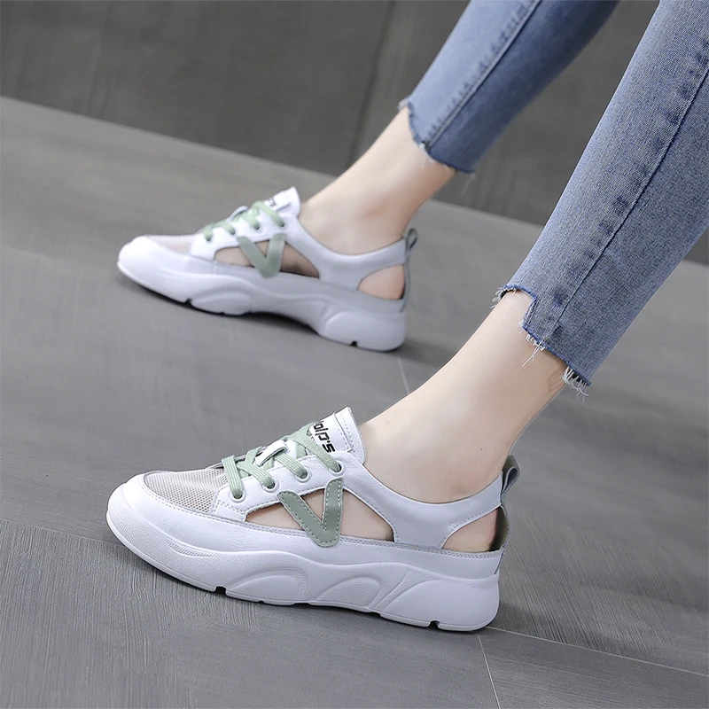 

2023 Summer Sandals Women Mesh Casual Platform Sneakers Shoes Flat Heel Round Head Female Cutout Footwear Beach