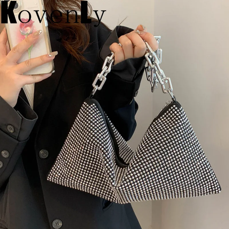 

Блестящие сумки на плечо для женщин, сумка на толстой цепочке, украшенная блестками, роскошный дизайн, модный однотонный кошелек на плечо, 2022, женские сумки