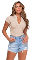 fashion summer womens retro chic waist small shirt tight fitting short polo short sleeved casual t shirt top