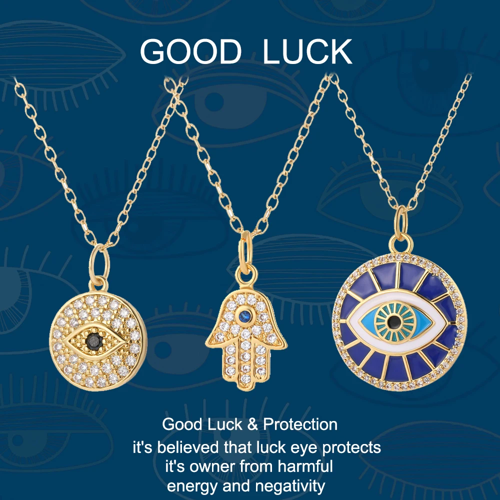 

Good Luck Turkish Eye Woman's Pendant Necklace Evil Blue Eye Necklace for Women Hand Collares Gold Color Stainless Steel Chains