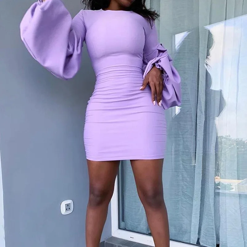 

Elegant Female bodycon Fall Dress Chic Sheath Long Lantern Sleeve Party Mini Dress Mujer Stretchy Casual High Streetwear dress