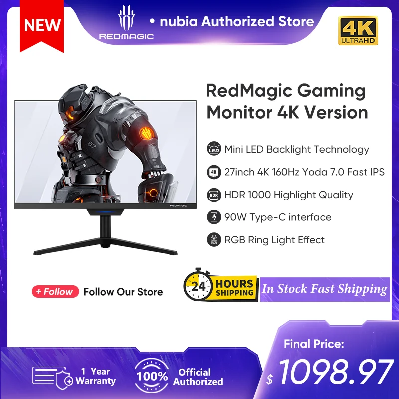 RedMagic E-sports дисплей, красный волшебный 4K игровой монитор, Ультра HD мини-дисплей, технология подсветки 27 дюймов, 160 Гц, HDR 1000