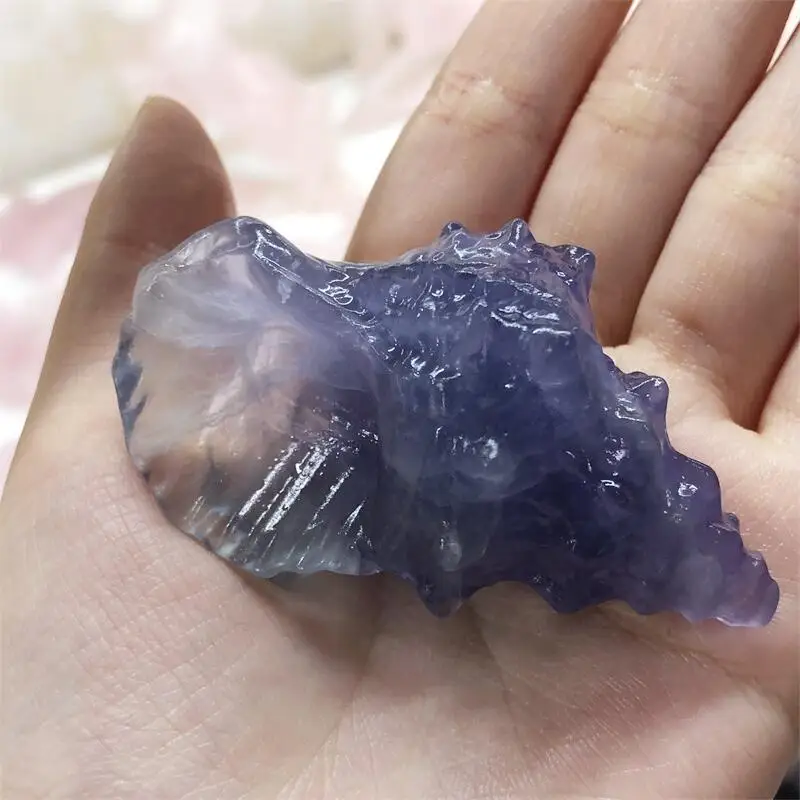 

Natural Fluorite Conch Figurine Carving Crystals And Stones Healing Home Decoration Accessories Room Decor