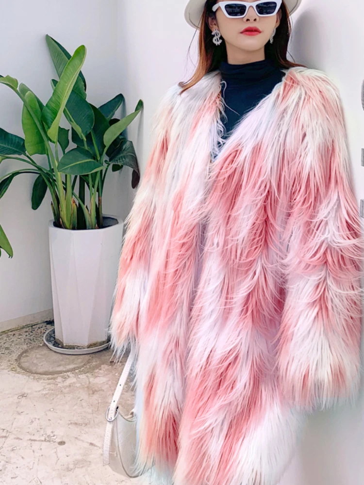 Autumn Winter Fashion Long Sleeve Faux Fur Coats Women 2022 Elegant Ladies Office Fluffy Long Outwear Casual Streetwear