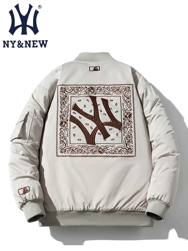 NY &amp New Outerwear Men's Autumn and Winter Hong Kong Sle Trendy Brand Embroidery Baseball Uniform Casual Bomber jacke...