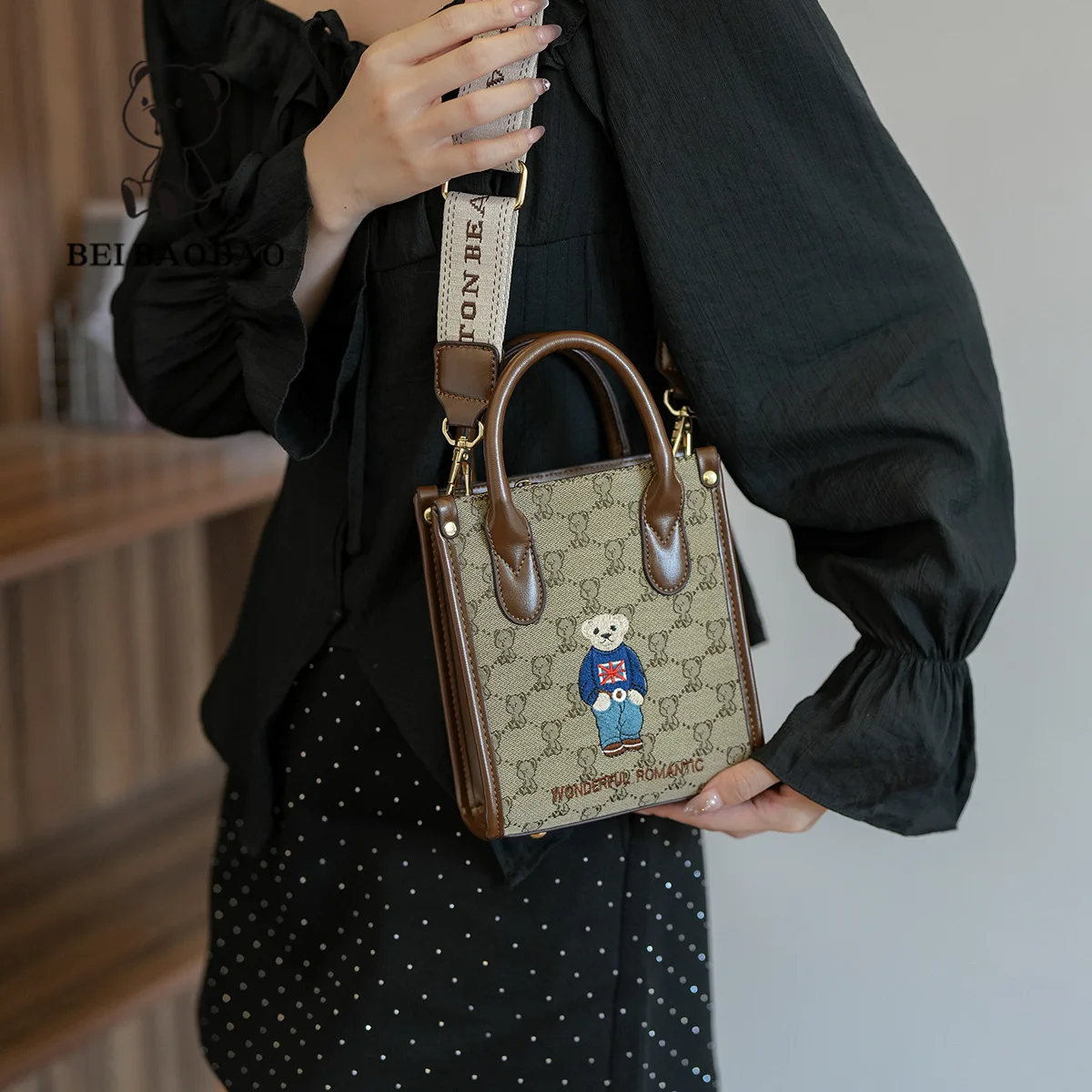 Beibaobao новинка 2024 сумка через плечо на одно универсальная городская Холщовая