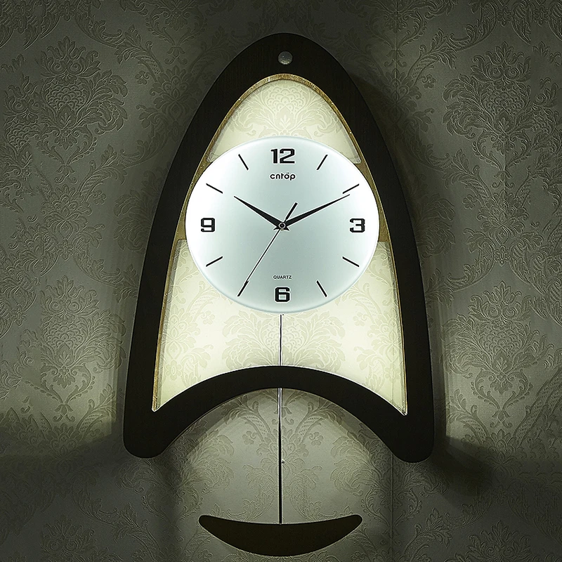 

Wooden Big Decorative Wall Clock Modern Design Glowing At Night Pendulum Clock Luxury Hanging Reloj Pared Wall Timepiece