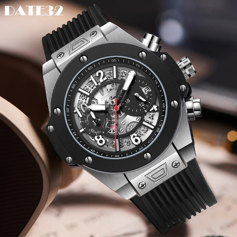 

Luxury Brand Rubber Watch for Men Chronograph Hip Hop Man Quartz Silicone Watches Male Sports Clock Hombre Relogio Masculino