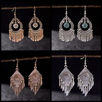womens round drop earrings 2022 trendy alloy feather pendant earrings party jewelry gift gold plated vintage flower earrings