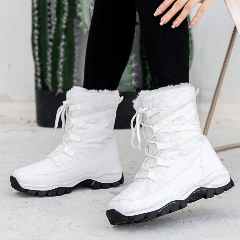 Women Boots Plush Winter Snow Shoes High Top Platform Leisure Casual Walking Shoes Fashion Sneakers
