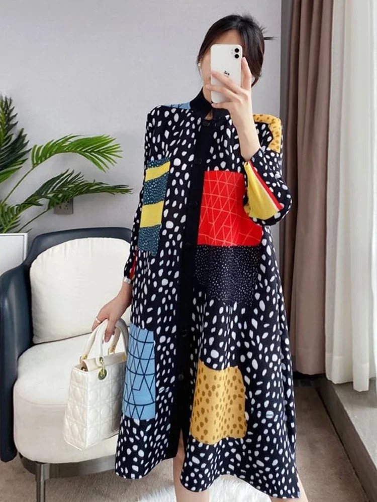 Женское плиссированное платье Мияки Элегантное однобортное милаки с