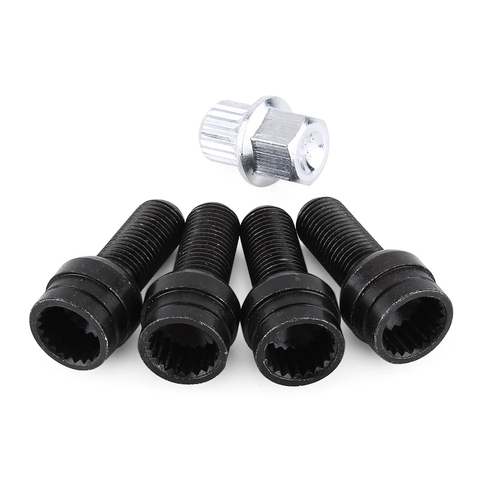 

4+1 M14*1.5MM Black Steel Wheel Bolt & Lock Lug Nut Set With Key For Audi Golf Jetta Wheel Bolt