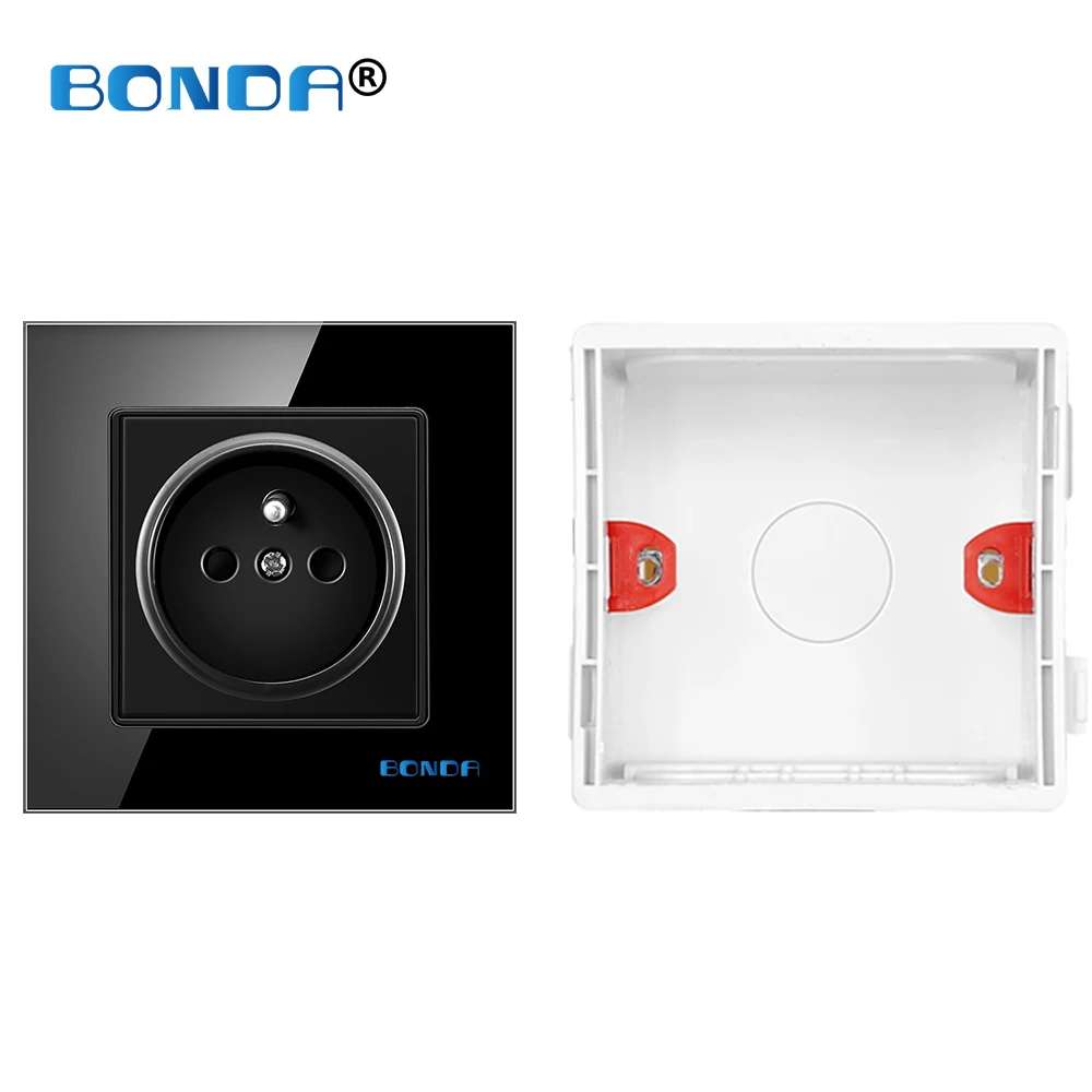 

BONDA Wall Socket Electrical French Standard Power Outlet with USB 2100mA Tempered Crystal Glass Panel 86cm*86cm Bedroom Socket