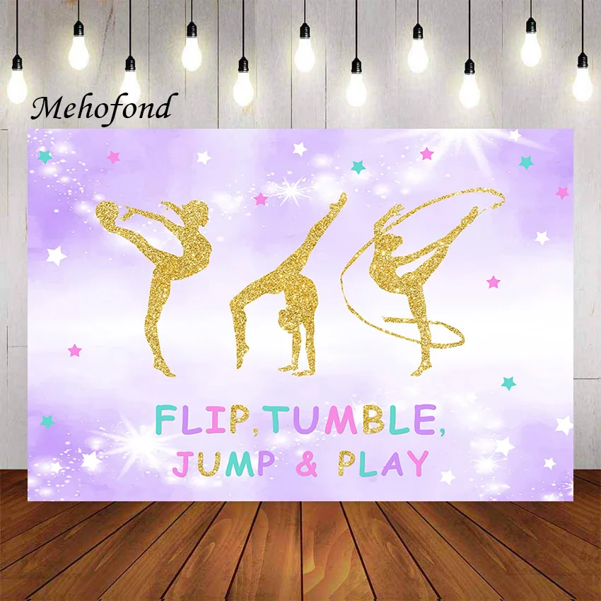 

Mehofond Photography Background Purple Gymnastics Birthday Party Girl Gymnasts Flip Tumble Jump Play Decor Photo Backdrop Studio
