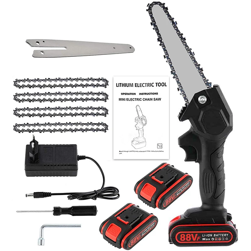

6 Inch Cordless Electric Chain Saw 88V 1200W Portable Pruning Saw Garden Tree Logging Tool Trimming Saw For Woodworking Cutting