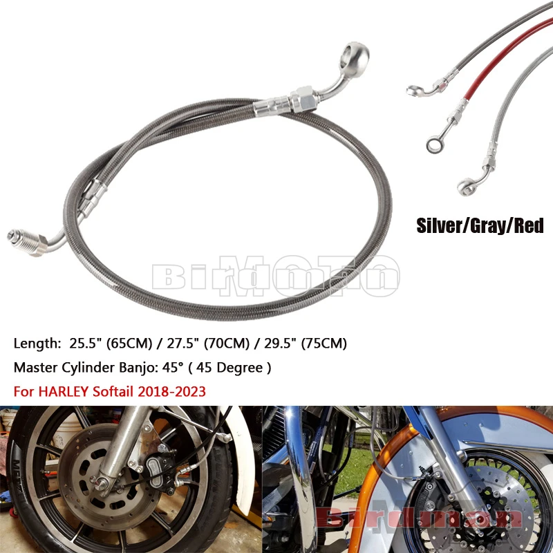 

65cm 70cm 75cm Braided Brake Pipe Line Cable Oil Hose Tube For Harley Softail Street Bob Standard Low Rider S ST 2018-2023