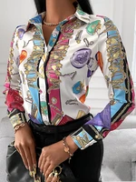 2022 spring fashion trend women slim v neck shirt contrast color long sleeved top high waist tight fitting printing