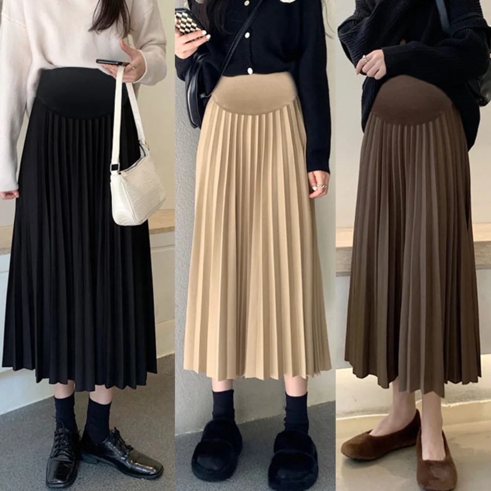 Maternity Pleated Skirt Fashion Spring Winter Maternity Skirts for Pregnant Women Large Size A-line Pregnancy Skirt New Arrival