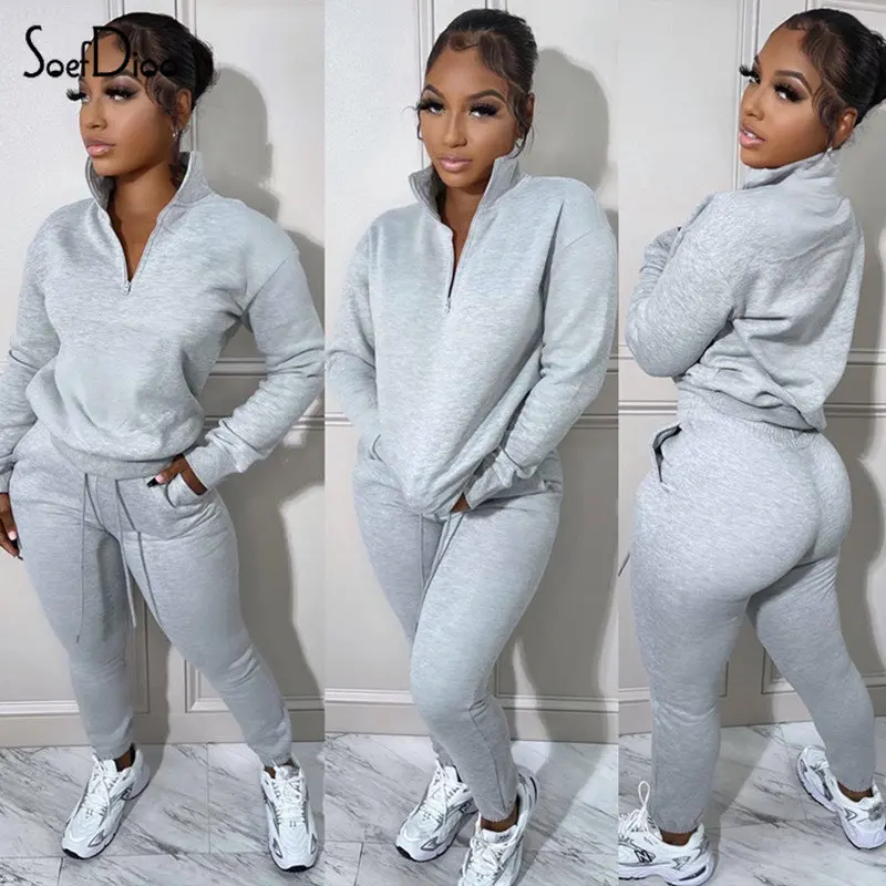

Soefdioo однотонный повседневный комплект из двух предметов, женские свитшоты с длинным рукавом и спортивные штаны со шнуровкой, подходящие зи...