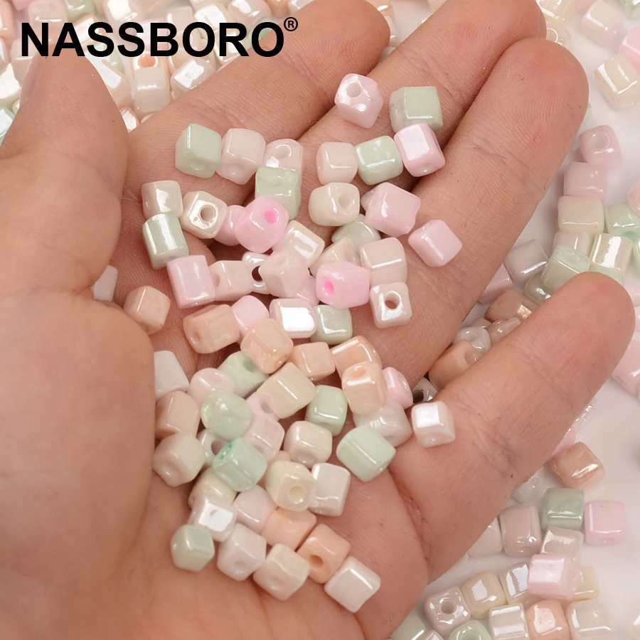 

Approx.4mm Cube Beads Ice Cream Color Charms Czech Glass Beads Kralen Square Beads for Jewelry Making Diy Bracelet Accessories