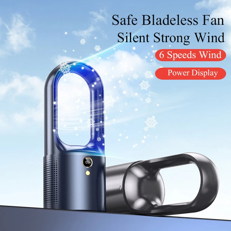 2000mAh Household Desk Turbo Bladeless Electric Fan Battery Silent Mini Portable USB Rechargeable Air Cooling Fan 6-speed Wind