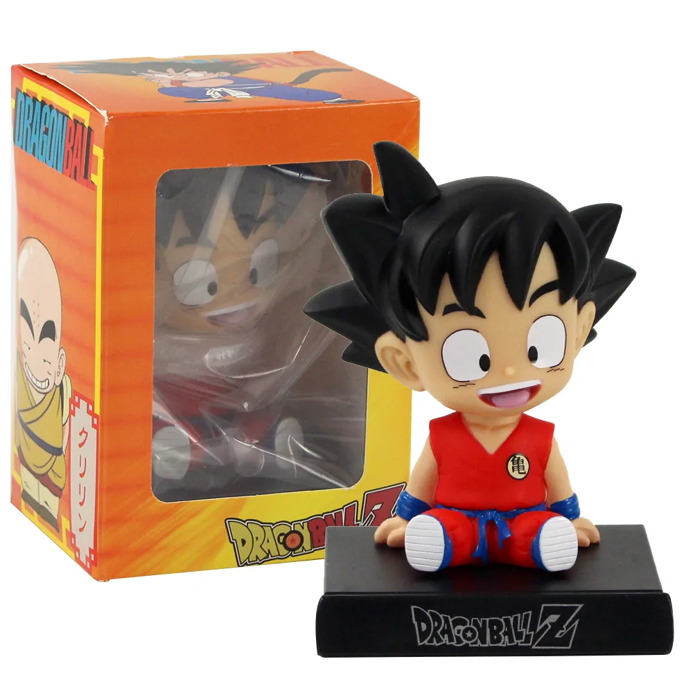 

12cm Dragon Ball Z Goku Kuririn Shaking Head Doll Son Goku PVC Action Figure Toy Model Phone Holder Bracket Car Decoration Gifts