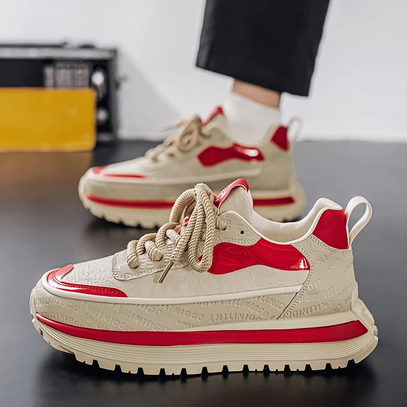 Men's Shoes in Autumn and Winter Low Top Thick Sole Height Increasing Dad's Fashionable Trendy Casual Sports