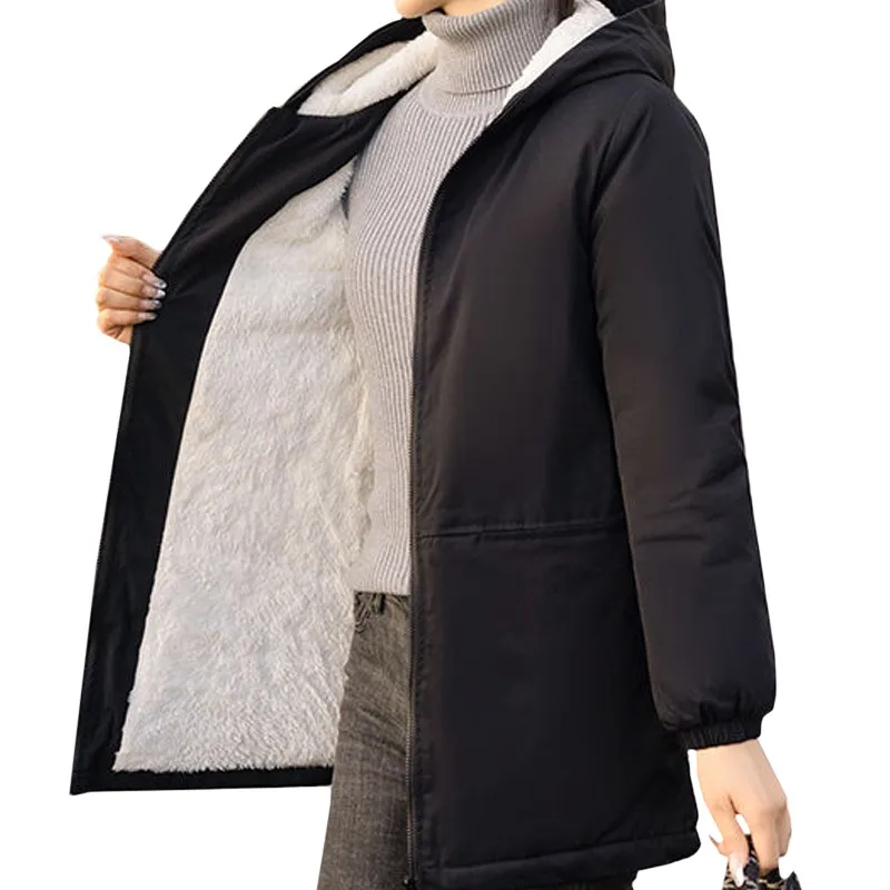 Женская зимняя куртка на молнии с капюшоном и флисовой подкладкой | одежда