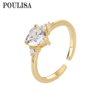 poulisa romantic cubic zircon heart open rings for women valentines day gift gold silver color rings fashion jewelry adjustable