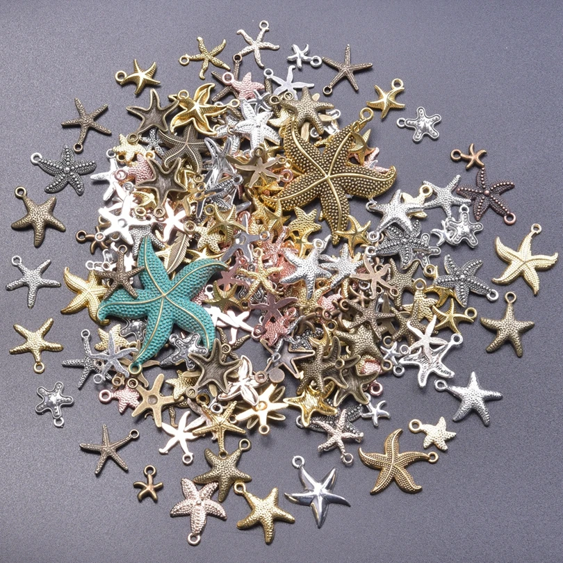 

Ancient Patina Starfish Mixed Size Alloy Charm Tibetan Silver Pendant Charm For Jewelry Making DIY Bracelets Keychain Materials