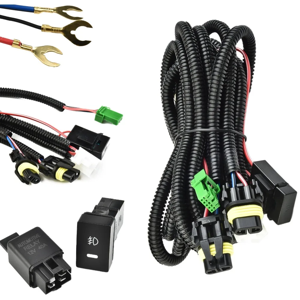 

Автомобильный жгут проводов противотуманных фар, комплект проводов 12 В, 40 А, реле проводки, светодиодный индикатор, переключатель для Toyota, автомобильные фары, аксессуары