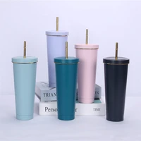 750500ml stainless steel straw mug reusable tumbler insulated bottle with lid milk tea cup thermos drinkware home accessories