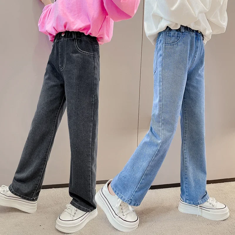 

Джинсы детские для девочек, свободные прямые брюки с широкими штанинами, на возраст 6, 8, 10, 12 лет, на весну и осень