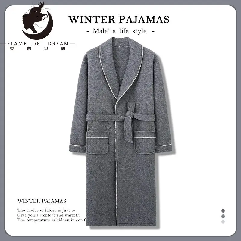 

Flame of dream Robe Men's Autumn And Winters Cotton Interlayer Bathrobe Cotton Long Warm Large Size Homewear 2094