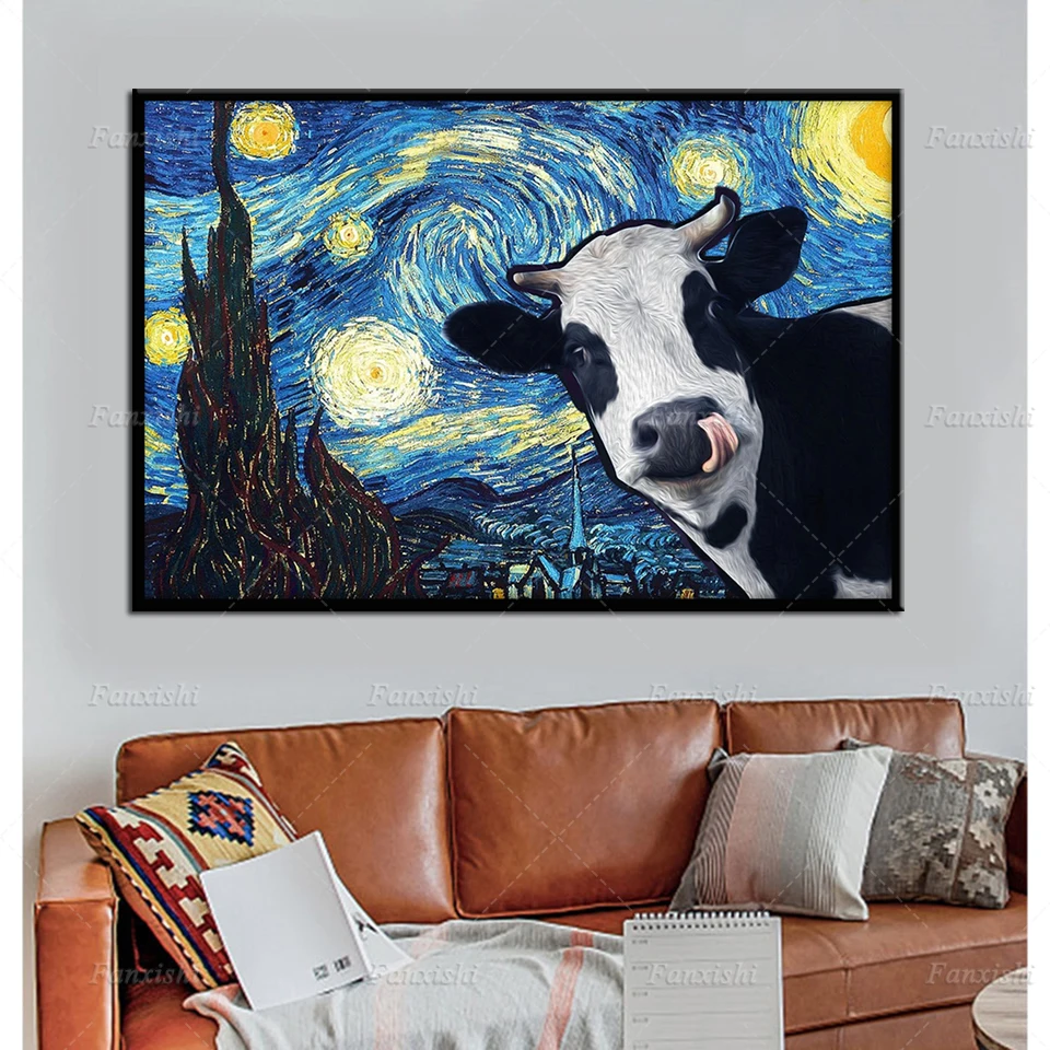 

Home Decor Hd Print Dairy Cow Starry Night Van Gogh Canvas Painting Wall Art Modular Picture Modern Retro Poster For Living Room