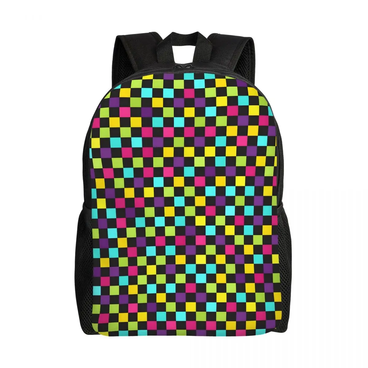 Рюкзак под заказ для ноутбука с рисунком черных и радужных квадратов флаг в