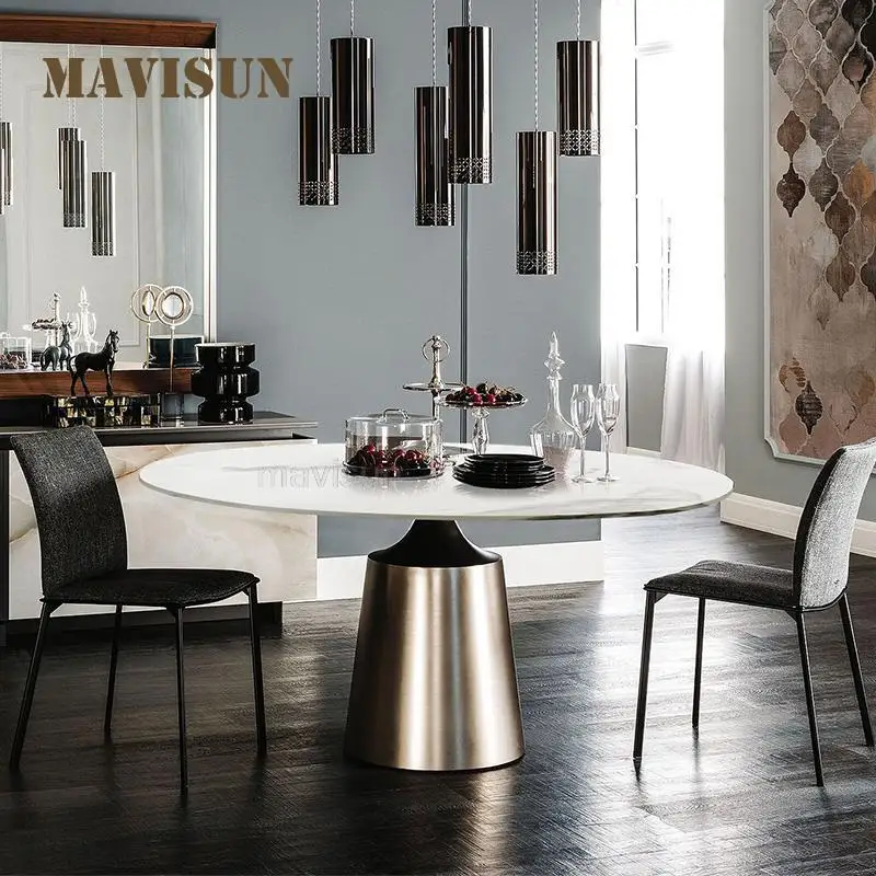 

Minimalist Home Furniture Italian Matte Slate Dining Tables For Small Apartment Household Light Luxury Round Dinner Table Modern