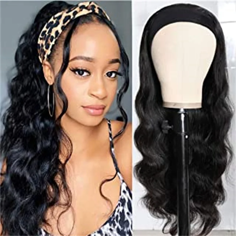 

Synthetic Long Body Wavy Wigs 28Inch Natural Black 613# Highlights Natural Hairline Hair With Headband for Women Daily Use