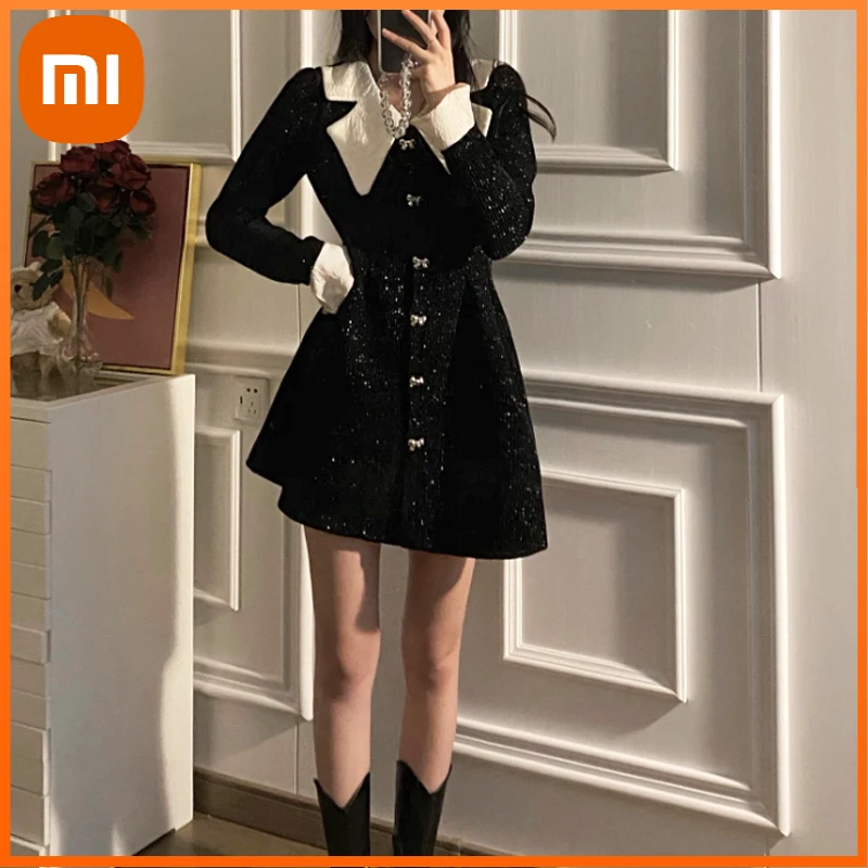 

Xiaomi Spring Vintage Black Dress Party Women Casual Elegant Gothic Y2k Mini Dress Lolita Kawaii Clothing One Piece Dress Korean