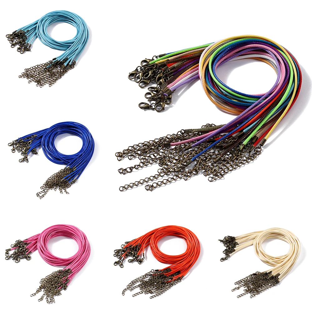

10Pcs 50cm 1.5/2mm Leather Cord Necklace With Lobster Clasp Adjustable Braided Rope for DIY Jewelry Making Necklace Supplies